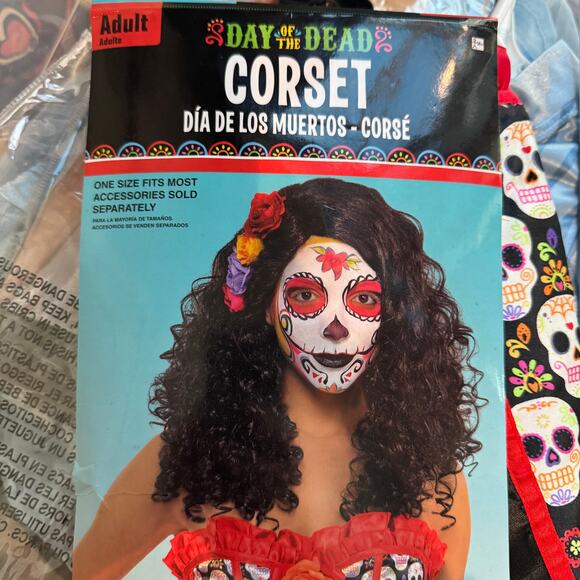 NEW Day of the Dead Skulls Halloween Cosplay Corset Red Black Med - Picture 1 of 6